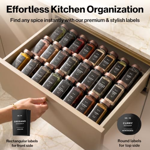 EDELHAUS Glass Spice Jars with Label, 24x Champagne Bronze Steel Lids