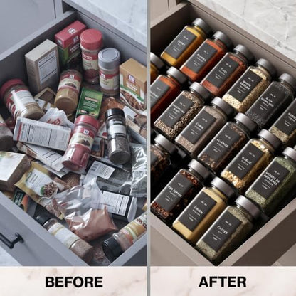 EDELHAUS Glass Spice Jars with Label, 24x Space Gray Stainless Steel Lids