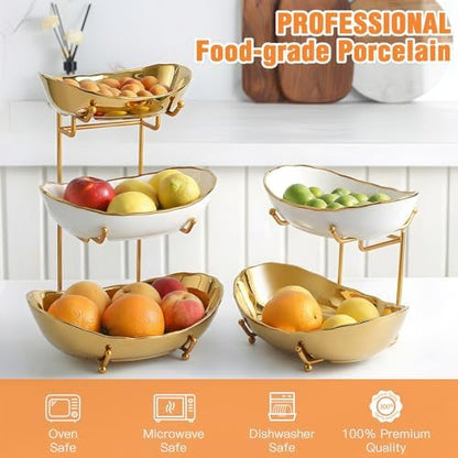 3 Tier Fruit Basket, Ceramic Fruit Bowl for Kitchen Counter