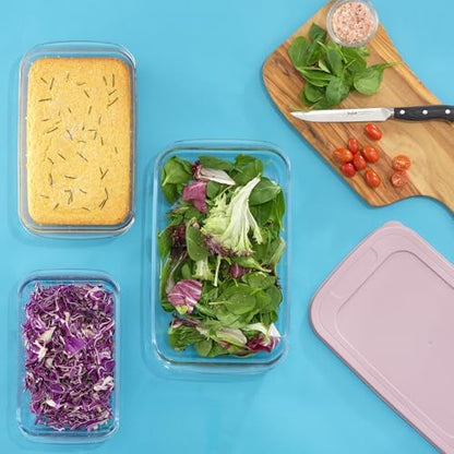 JoyJolt 8-Piece Borosilicate Glass Oven Dishes with Blushy Pink Lids, Rectangle Deep Glass Baking Dish Set, Baking Pans for Lasagna Casserole Cake, Bakeware Set, Freezer to Oven Tray to Dishwasher
