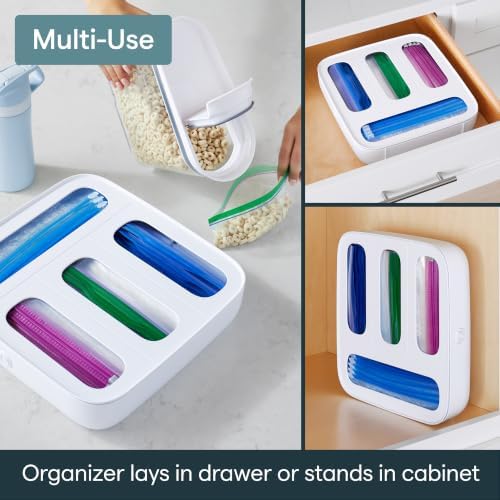 YouCopia StoraBag Food Bag Dispenser, Family Size 4-Slot, Plastic Sandwich Bags Drawer Organizer for Kitchen Storage