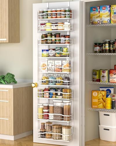 Moforoco White Narrow 9-Tier Over The Door Pantry Organizer, Pantry Organization and Storage, Metal Hanging Basket Wall Spice Rack Seasoning Shelves, 12.2"
