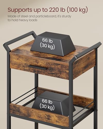 VASAGLE Storage Cart, 3-Tier Rolling Utility Cart with Table Top