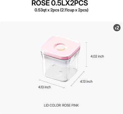 VAKUEN Premium Airtight Food Storage Containers ROSE 0.53qt(0.5L) x2pcs, Patented Double Silicone Lining, 100% Leak Proof, BPA-FREE