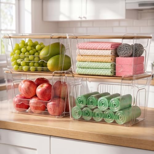 CANTAMI Plastic Trash Bag Dispenser with Lids, Stackable, 4Pack, 4XL