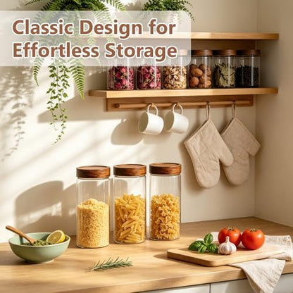KEYWING 46 fl.oz Glass Jars with Airtight Lids, Food Storage Jars 3Pcs