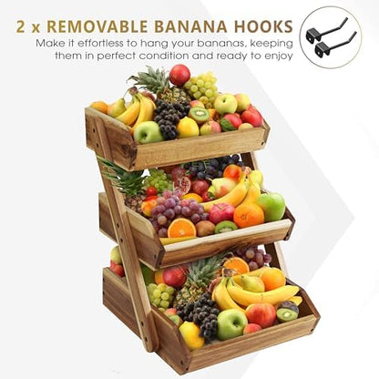 3-Tier Fruit Basket for Kitchen - Durable, Multifunctional, Large Capacity Fruit & Veggie Stand with Snack Organizer