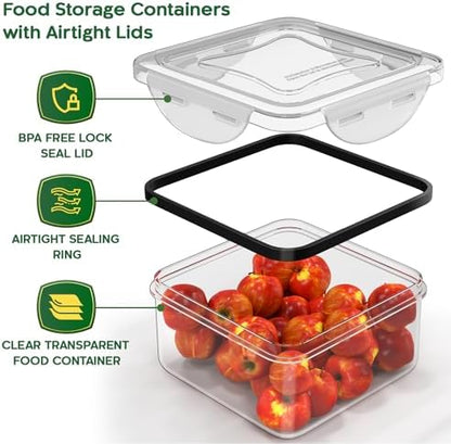 RockBerry 50 Pcs Large Food Storage Containers with Lids Airtight-85 OZ to Sauces Box-Total 526 Oz BPA Free Plastic Stackable Meal Prep For Pantry kitchen Organization, Microwave Safe-Pen Labels
