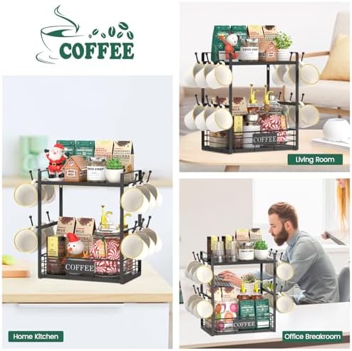 EsLuker.ly Coffee Mug Cup Holder Tree Bar Station Organizer, 2 Tier Black