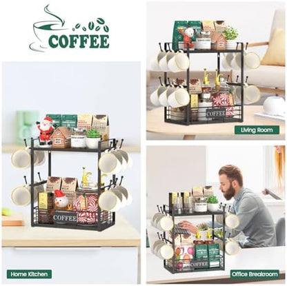 EsLuker.ly Coffee Mug Cup Holder Tree Bar Station Organizer, 2 Tier Black