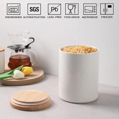 Sweejar Kitchen Canisters Ceramic Food Storage Jar, Stackable Containers with Airtight Seal Wooden Lid for Serving Coffee Bean, Flour, Tea, Cookies and More - 73 Fl Oz(White)