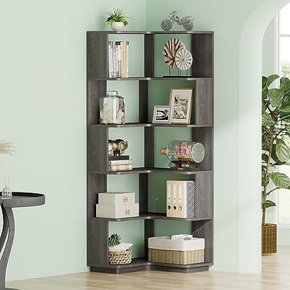 Tribesigns 6-Tier Corner Bookshelf, 65" Modern Tall Bookcase Book Shelf