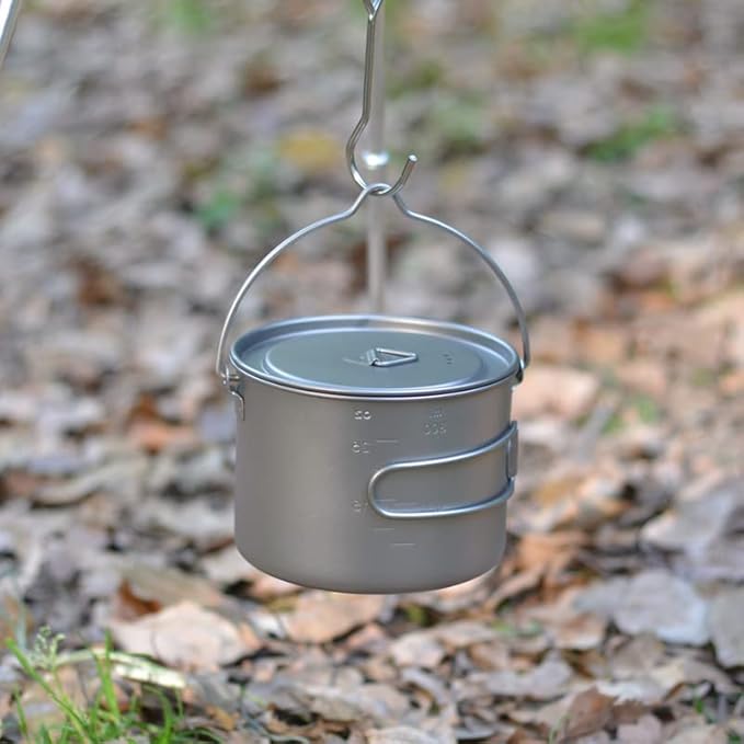 1100ml Titanium Camping Pot with Lid & Bail Handle, Lightweight Backpacking Cookware for Outdoor Hiking Cooking, Ultralight Titanium Cook Pot for Campfire Use