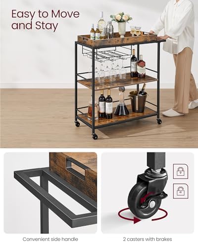 VASAGLE 3-Tier Kitchen Serving Cart with Removable Tray, on Wheels