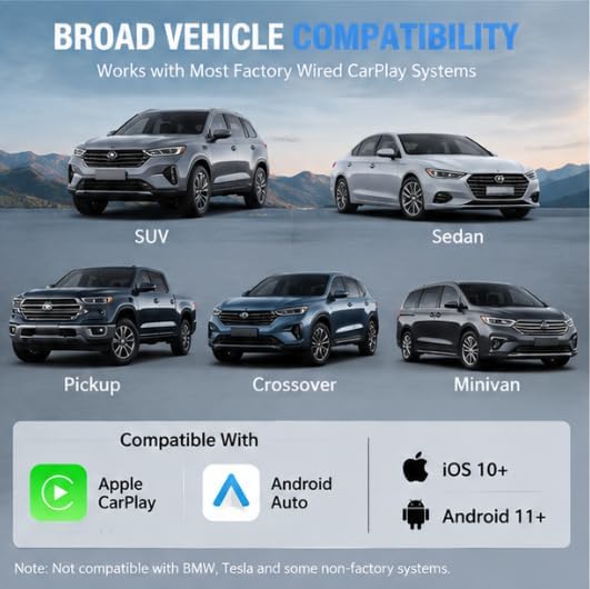 Wireless CarPlay Adapter for GMC Terrain 2024-2026 SUV- Slim Mini USB Design with Type-C Extension for Stable Zero-Latency Connection