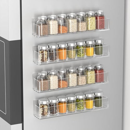 PMMASTO Adhesive Acrylic Spice Rack, Clear- 4 Pack with 2 Tapes