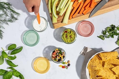 Ello Color Lock 4oz Glass Condiment Containers with Lids, 3 Pack, Desert