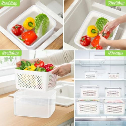 10 Pieces Fruit Storage Container for Fridge,with Removable Colander