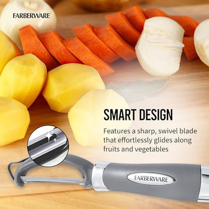 Farberware Professional Euro Vegetable Peeler with Ergonomic Handle, Razor-Sharp Stainless Steel Swivel Blade for Fruits and Vegetables, Dishwasher Safe, Jewel Grey