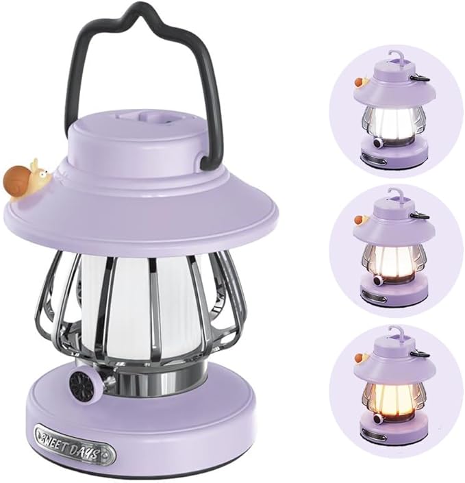 Camping Lantern for Kid Toddler Flashlight with Soft Light & Eye Protection Indoor Outdoor Hanging Tent Portable Night Light Battery Operated Sky Lanterns Rechargeable Lamp Gear Essentials (Purple)