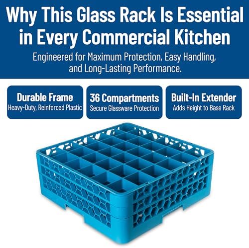 Carlisle FoodService Products RG36-214 OptiClean 36 Compartment Glass Rack with 2 Extenders, 2-15/16" Compartments, Blue (Pack of 3)