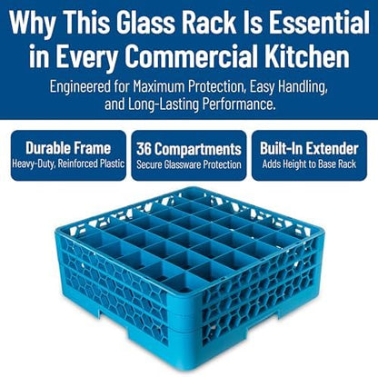 Carlisle FoodService Products RG36-214 OptiClean 36 Compartment Glass Rack with 2 Extenders, 2-15/16" Compartments, Blue (Pack of 3)
