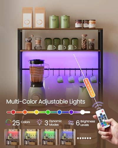 VASAGLE Coffee Bar with LED Lights, 31.5 Inches Bakers Rack