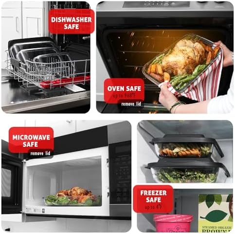 Nestl 8pc Glass Baking Dishes for Oven, Glass Food Storage Containers with Lids, Leakproof Casserole Dishes for Oven with Lid, Cooking, Microwave Oven Freezer Safe Bakeware, 9x13 Lasagna Pan Black