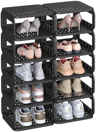 SONGMICS Shoe Rack, 12 Tiers, Narrow Open Shelf, Space-Saving