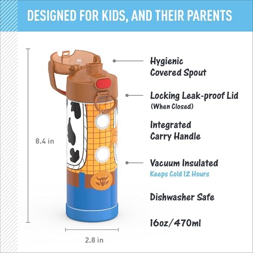 THERMOS FUNTAINER Water Bottle with Spout, 16oz, Toy Story Woody