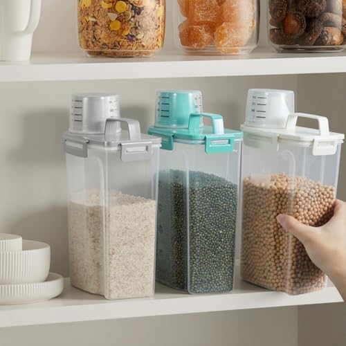 TBMax Rice Container Cereal Storage Container 2 Pack 5 Lbs, Kitchen Pantry Dry Food Storage Holder with Easy-Pouring Spout & Handy Cup, Small Pet Dog Cat Food Dispenser for Daily Feeding -Beige