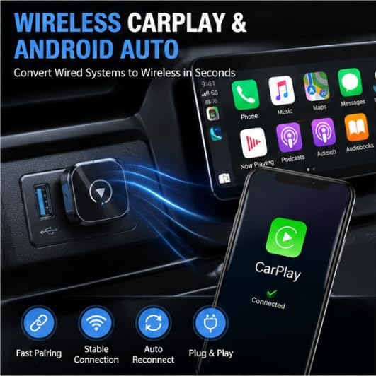 Wireless CarPlay Adapter for Honda HR-V 2024-2026 SUV- Slim Mini USB Design with Type-C Extension for Stable Zero-Latency Connection