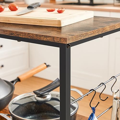 VASAGLE Kitchen Island, 3-Tier, 6 Hooks, Metal Frame