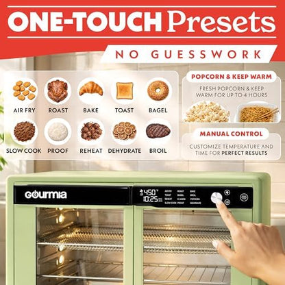 Gourmia Toaster Oven - 9-Slice Capacity, Digital Display, Green