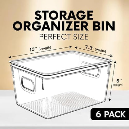 Clear Plastic Storage Bins with Lids, Perfect for Kitchen Organization or Pantry Organization and Storage, Stackable Fridge Organizer Bins, Storage Containers for Organizing, Cabinet Organizers