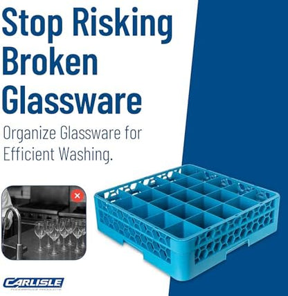 Carlisle FoodService Products Opticlean 25-Compartment Glass Rack with 1 Extender, Blue , 5.56"