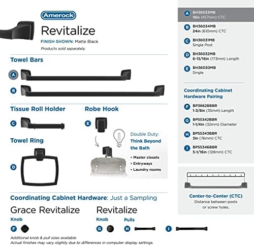 Amerock BH36033MB | Matte Black Towel Bar | 18 inch (457 mm) Center-to-Center Towel Rack | Revitalize | Bathroom Towel Holder | Bathroom Hardware | Bath Accessories