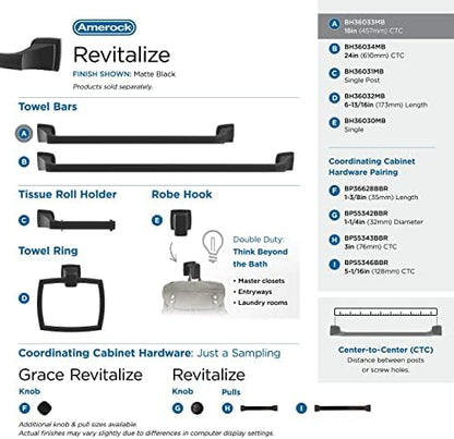 Amerock BH36033MB | Matte Black Towel Bar | 18 inch (457 mm) Center-to-Center Towel Rack | Revitalize | Bathroom Towel Holder | Bathroom Hardware | Bath Accessories