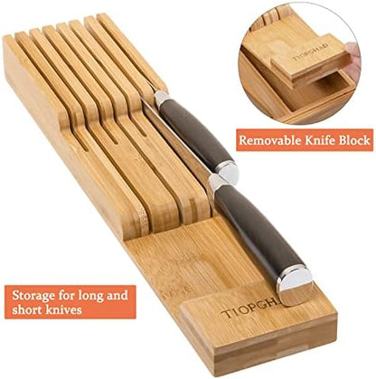 TIOPGHAD Expandable Bamboo Silverware Drawer Organizer Tray, Natural