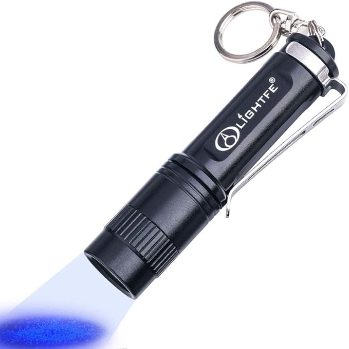 LIGHTFE Black Light 365nm UV Flashlight UV101D with High Power UV LED Source Keychain Light Powered by 1 AAA Battery for UV Glue Curing Light, Pet Urine Detector Light, AC Leak Detector…