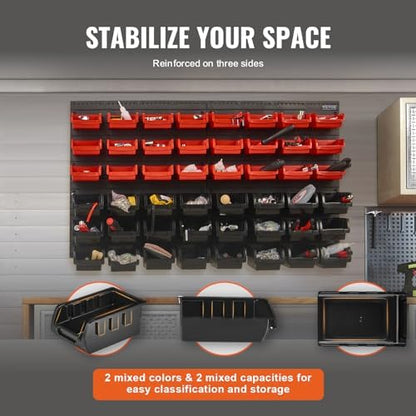 VEVOR 48-Bin Wall Mounted Storage Bins Parts Rack Organizer Garage Shop Tool Organizer for Screws, Nuts, Bolts, Nails, Beads, and Small Hardware Parts, With Wall Panels