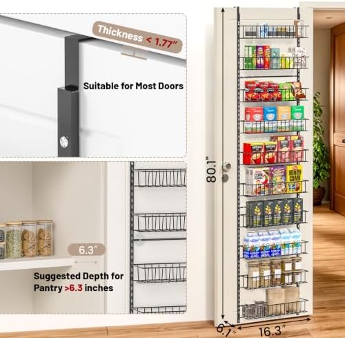 ElegantArray 10-Tier Pantry Door Organizer, Black
