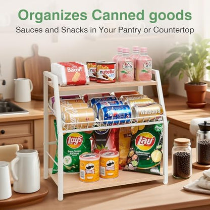 Kitchen Countertop Organizer, 3 Tiers Snack Organizer Wooden Candy Display Stand Coffee Station Organizer, Counter Storage for Soda Cans Condiment Tea, for Pantry Office (White)