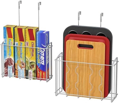 Simple Houseware Over the Cabinet Door Organizer Holder, 2pcs (L+M), Silver