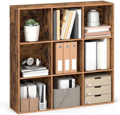 VASAGLE Bookshelf, 9 Cubes Storage Organizer, 38.6 x 9.4 x 38.6 Inches