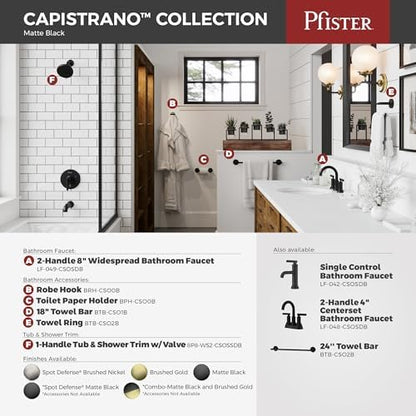Pfister Capistrano Matte Black Towel Ring Wall-Mounted Hand Towel Holder for Bathroom Wall with Concealed Screw Installation Premium Metal Construction Farmhouse Style BRBCSO0B
