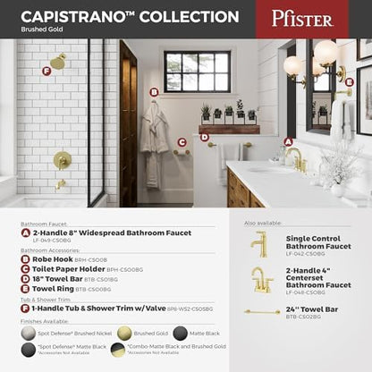 Pfister Capistrano Wall Mount Toilet Paper Holder, Brushed Gold BPHCSO0BG