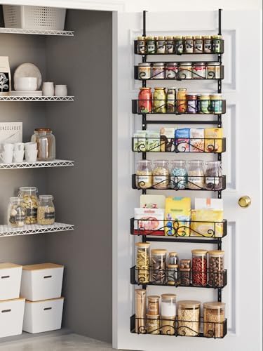 8-Tier Over Door Pantry Organizer,Heavy Duty Adjustable Metal Shelf for Pantry, Black