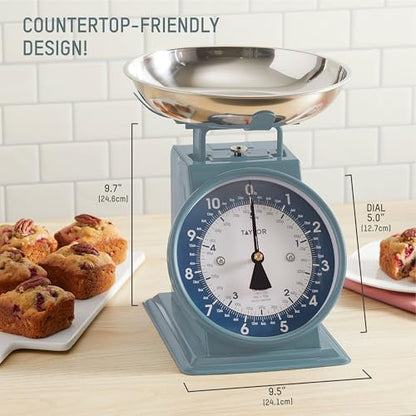 Taylor Vintage Mechanical Kitchen Scale - 11 lb Max Capacity, Storm Blue