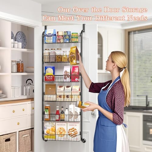 MIAOLI Over the Door Pantry Organizers and Storage, 6-Tier Spice Rack, Home & Kitchen Storage Shelves for Cabinet, Large Capacity Hanging Seasoning Organizer, Laundry Room Organization, Black